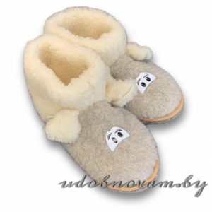 Тапочки бурки м. 125 серые меховые из шерсти, Lanatex